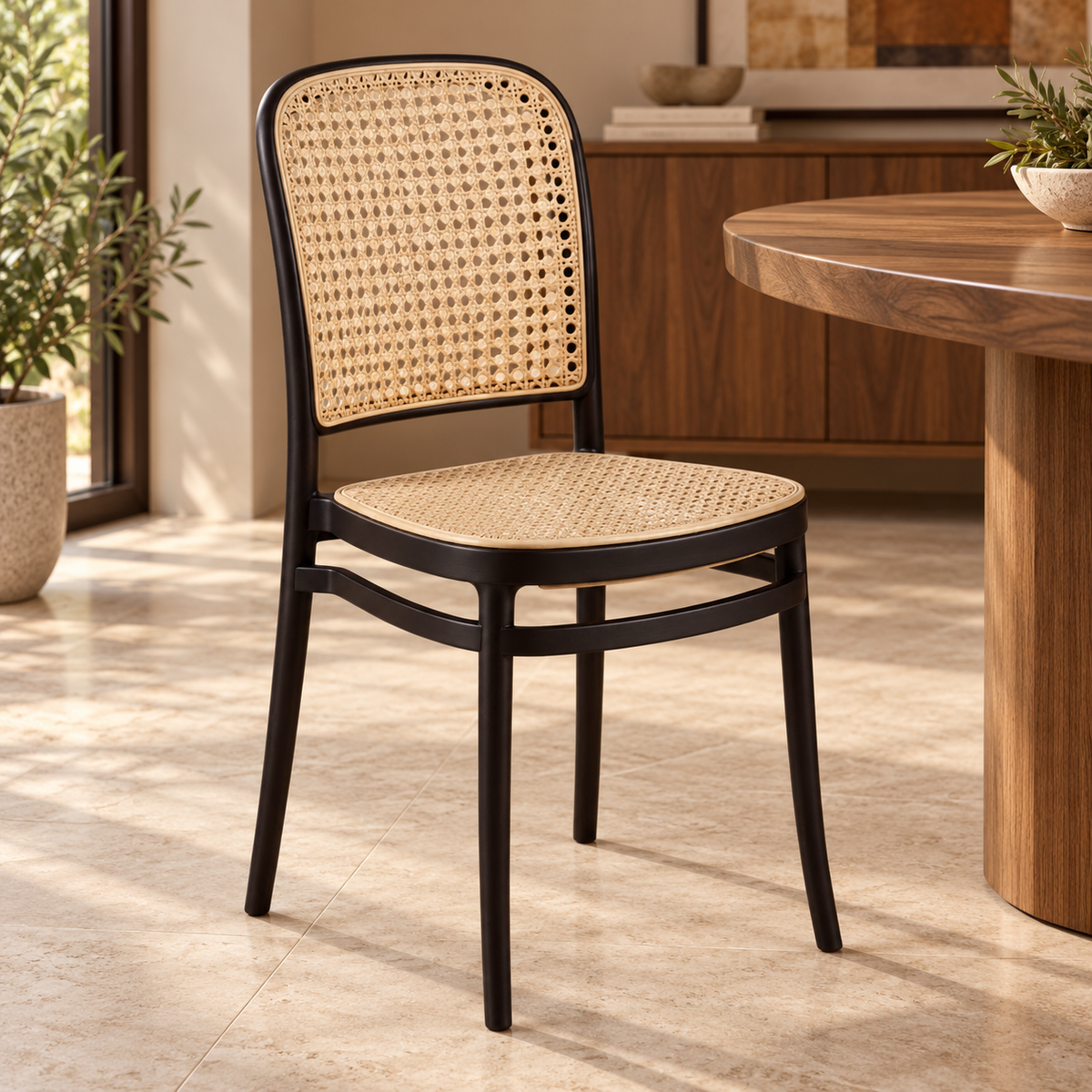 Silla de Ratán Beige y Marrón