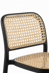 Detalhe do encosto da Banqueta Rattan Preta e Bege