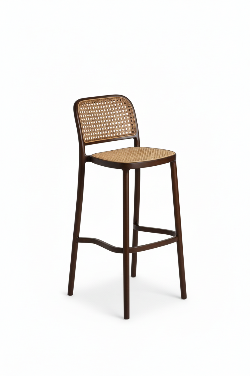 Taburete de Ratán Marrón y Beige