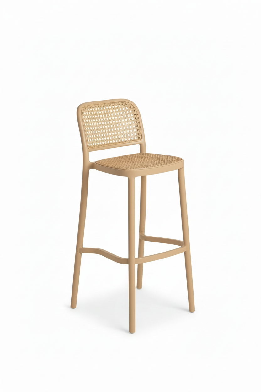 Beige Rattan Bar Stool